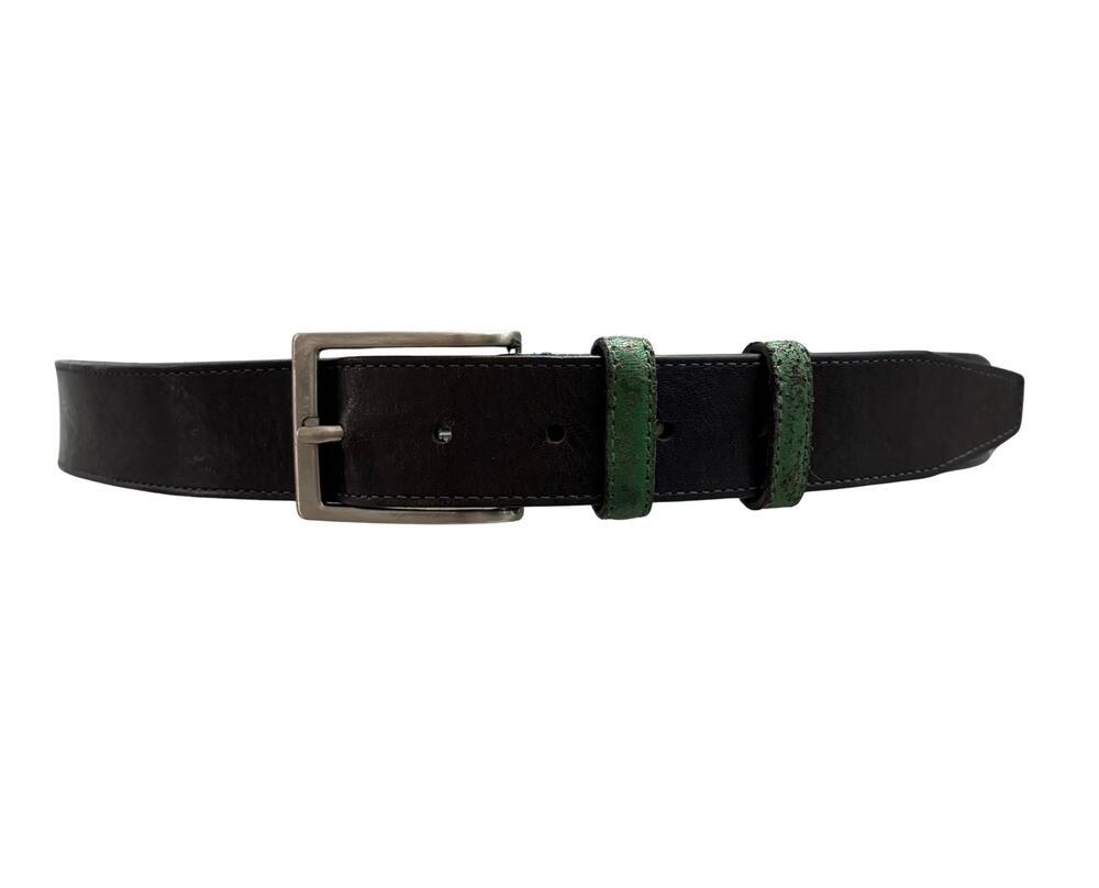 Piero Gabrieli Italy Black Green Leather Dress Belt Men’s Size 42